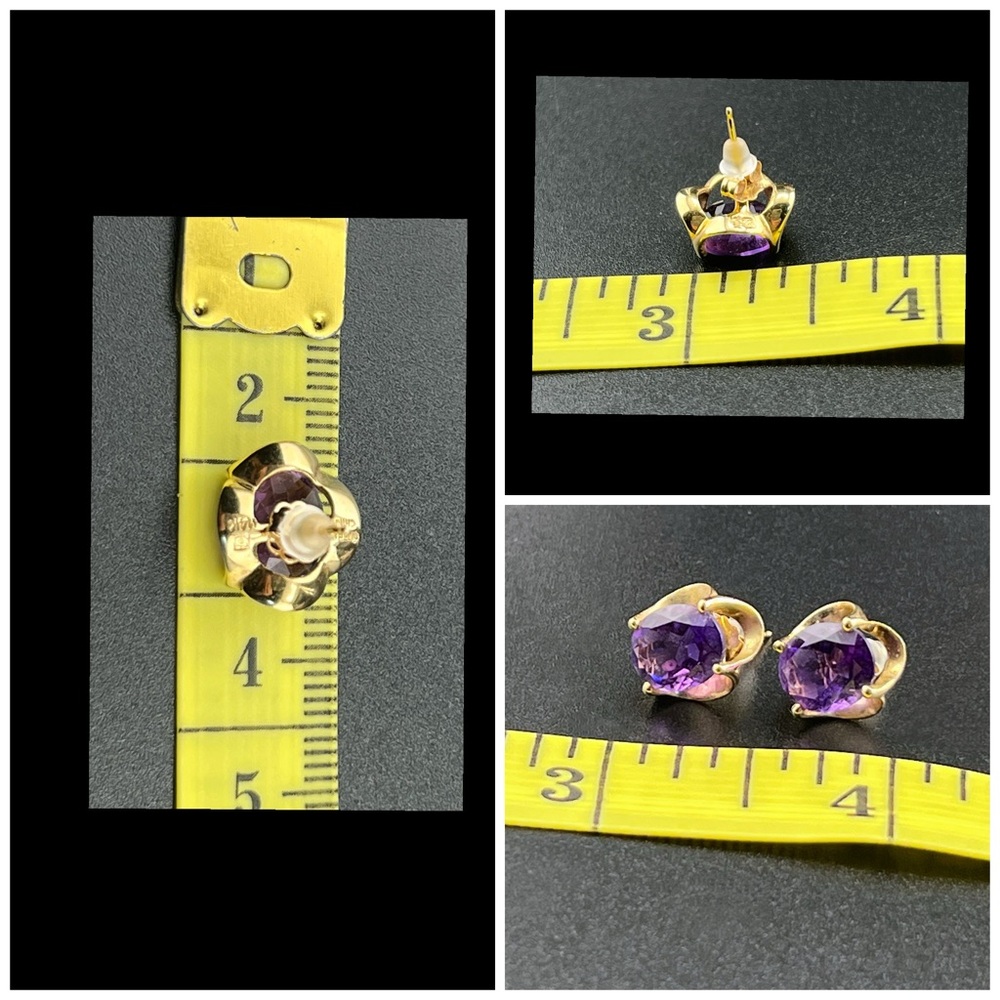 14K Gold Two Carat Oval Cut Amethyst Stud Earrings - Picture 5 of 7